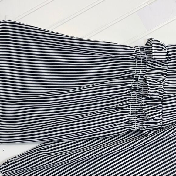 Ann Taylor LOFT Striped Ruffle Sleeve V-Neck Blouse Preppy Navy large - Picture 9 of 13